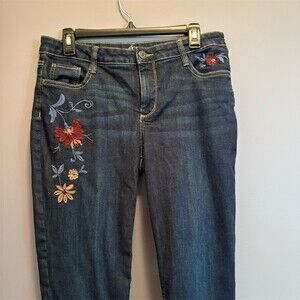 St. John’s Bay Jeans Womens Size 8 Dark Wash Blue Straight Leg Floral